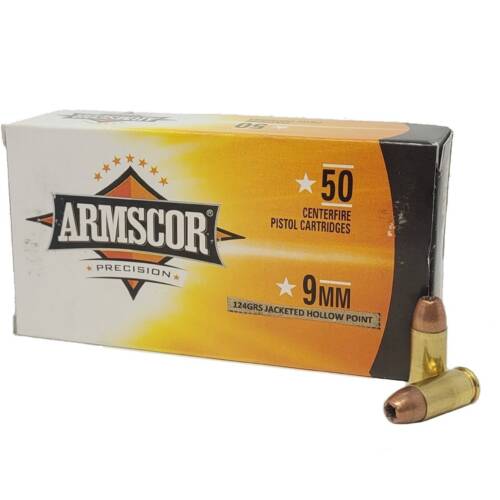 Armscor Precision 9mm ARM50036 124 Grain JHP Handgun Ammo - 50 Rounds - 50036