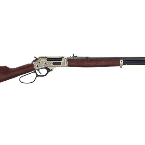 Henry 45-70 Gov 4+1 22" Polished Brass Engraved Receiver American Walnut Furniture Large Loop Lever