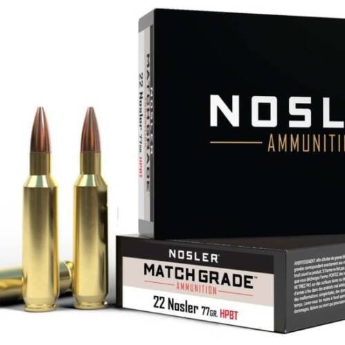 Nosler 60016 Match Grade 22 Nosler 77 gr 2950 fps Custom Competition Hollow Point Boat-Tail (CCHPBT) Rifle Ammo - 20 Rounds - 30228