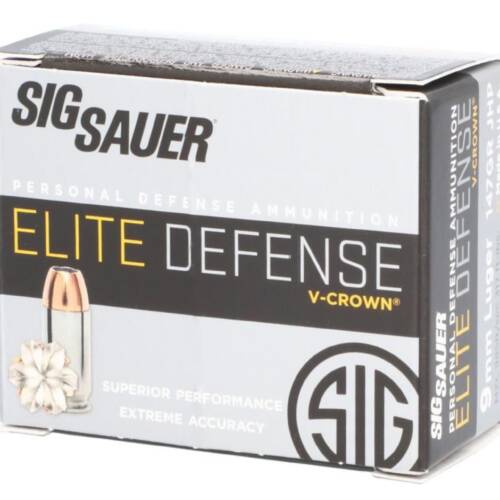 Sig 9mm Elite Performance V-Crown 147Gr Ammo JHP Handgun Ammo - 20 Rounds - SIGE9MMA3-20